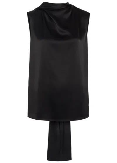 Roksanda Vali Scarf-effect Draped Satin Top In Black