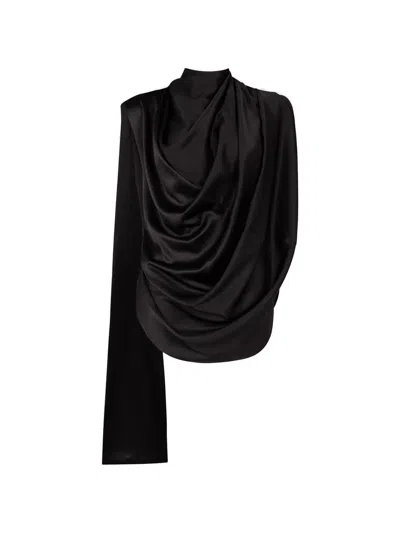 Roksanda Vesper Draped Asymmetric Broken Blouse In Black