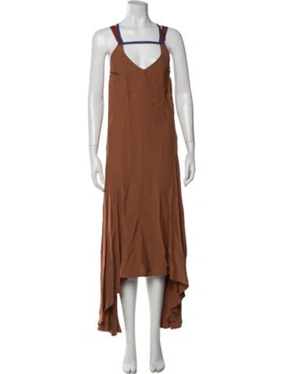 Pre-owned Roksanda V-neck Long Dress In Brown