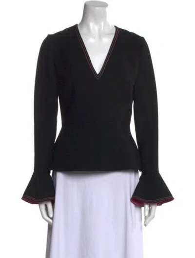 Pre-owned Roksanda V-neck Long Sleeve Top In Black