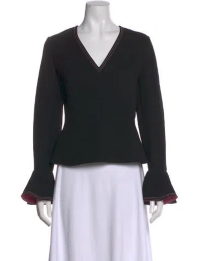 Pre-owned Roksanda V-neck Long Sleeve Top In Black