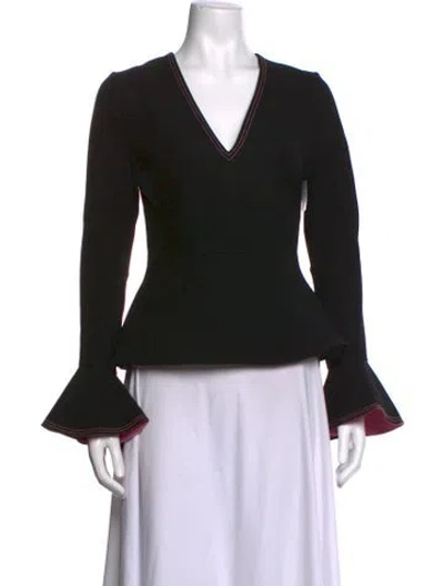Pre-owned Roksanda V-neck Long Sleeve Top In Black