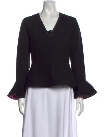 Pre-owned Roksanda V-neck Long Sleeve Top In Black