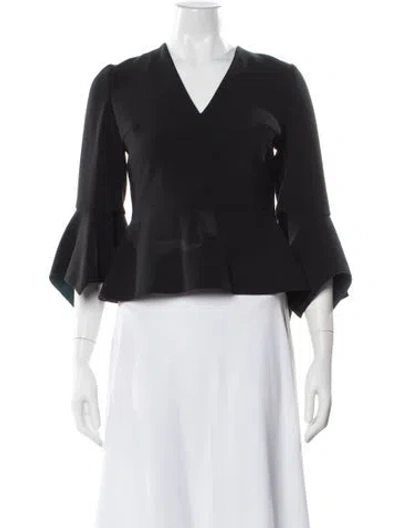 Pre-owned Roksanda V-neck Three-quarter Sleeve Blouse In Black