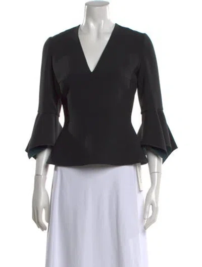 Pre-owned Roksanda V-neck Three-quarter Sleeve Top In Black