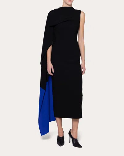 Roksanda Women's Edith Crepe Asymmetric Cape Midi Dress In Black/marine