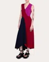 Roksanda Miral Asymmetric Color-block Crepe De Chine Midi Dress In Fuchsia/crimson/navy