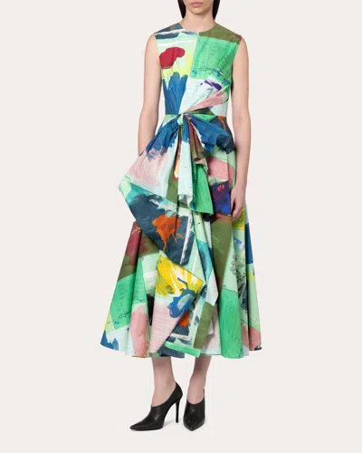 Roksanda Women's Nura Abstract Cotton Pleated Bow Midi Dress