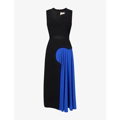 Roksanda Womens Black Persian Blue Saro Asymmetric Cut-out Woven Midi Dress