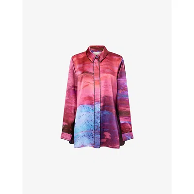 Roksanda Womens Brush Cassis Fushcia Leonara Printed Silk Shirt In Multi