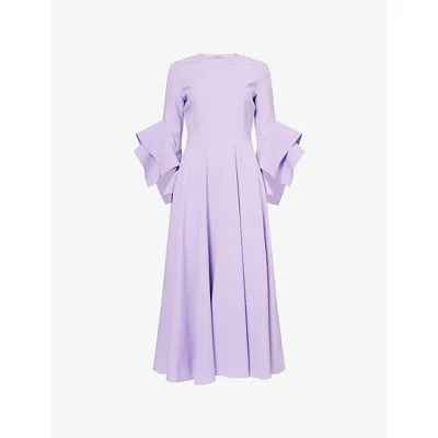 Roksanda Womens Heather Anniv Ayres Flared-sleeve Crepe Midi Dress In Purple