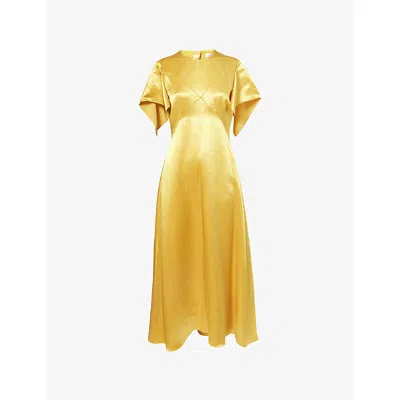 Roksanda Womens Maravilla Sola Hammered Satin Midi Dress In Gold