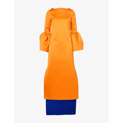 Roksanda Womens Orange / Blue Bardot Puff-sleeve Silk Maxi Dress