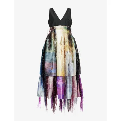 Roksanda Womens Hanae Striped Satin Maxi Dress Patchwork Sunset
