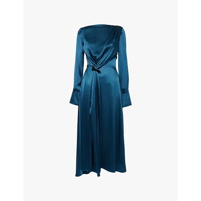 Roksanda Womens Peacock Tie-detail Long-sleeve Silk Midi Dress