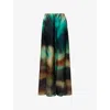 Roksanda Womens Arneau Tie-dye Pattern Silk-blend Trousers Sunset Field Teal In Sunset Field Teal