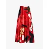 Roksanda Ameera Printed Satin Maxi Skirt In Crimson Garden