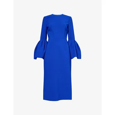 Roksanda Womens Iris Margot Puff-sleeve Woven Midi Dress In Blue