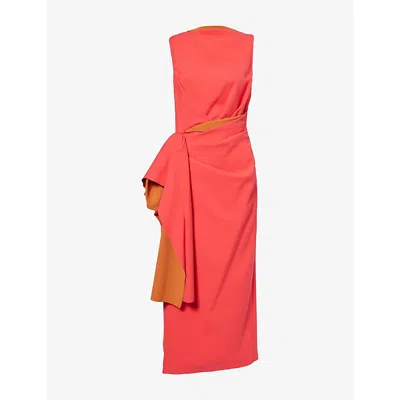 Roksanda Womens Rouge Cinnamon Calatrava Gathered-waist Woven Midi Dress In Pink