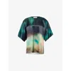 Roksanda Versala Tie-dye Satin Blouse In Sunset Field Teal
