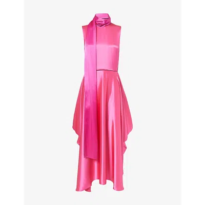 Roksanda Womens Taffy / Ultra Pink Aela Hammered Satin Maxi Dress