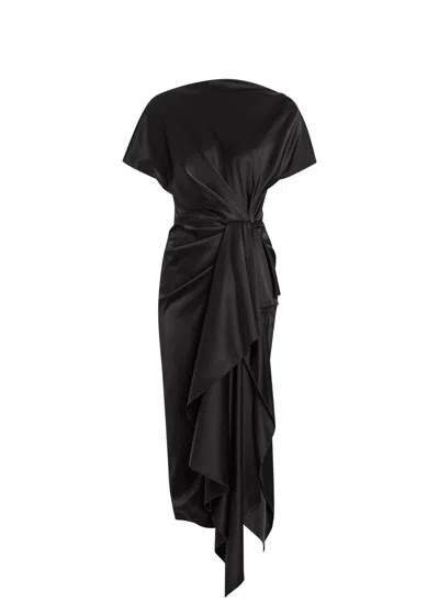 Roksanda Zoa Draped Asymmetric Satin Midi Dress In Black