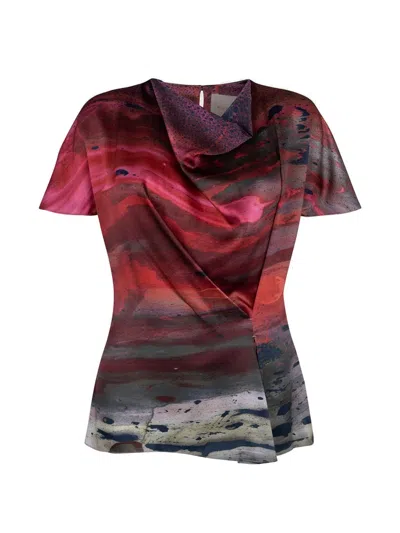 Roksanda Zua Abstract-print Draped-neck Blouse In Pink