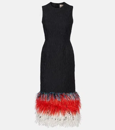 Roksanda Zua Feather-trimmed Midi Dress In Multi