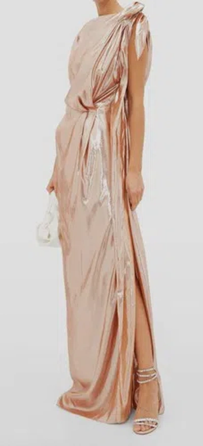 Pre-owned Roland Mouret $4490  Women's Pink Gathered Silk-blend Lamé Gown Dress Size 6