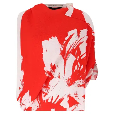 Pre-owned Roland Mouret Abstract Floral Print Asymmetric Draping Top In Red
