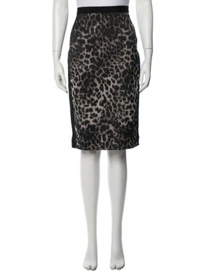 Pre-owned Roland Mouret Animal Print Midi Length Skirt In White