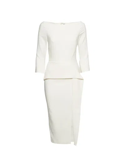 Pre-owned Roland Mouret Ardingly Peplum Midi Dress In White