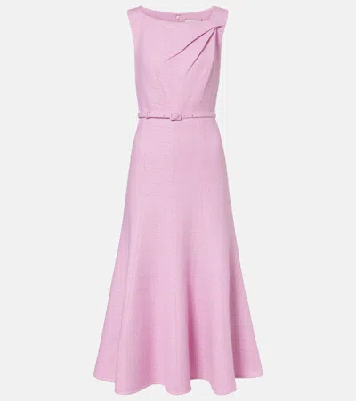 Roland Mouret Asymmetric Belted Boucle Midi Dress In Pink