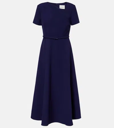Roland Mouret Asymmetric Belted Crepe Midi Dress In Blue