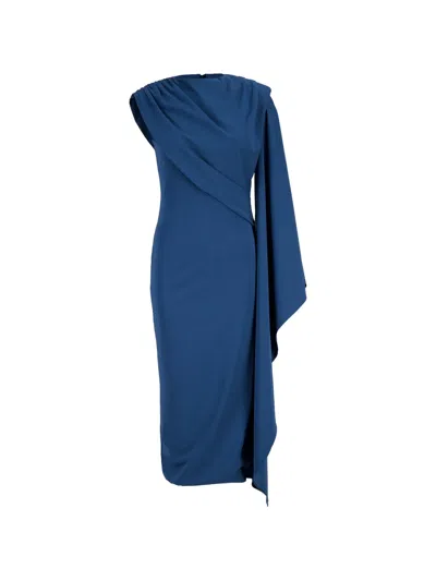 Roland Mouret Asymmetric Caped Midi Dress In Blue
