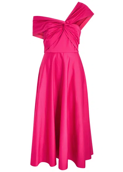 Roland Mouret Asymmetric Cotton-poplin Midi Dress In Pink