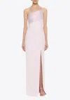 Roland Mouret Asymmetric Diamante Panel Strapless Gown In Pink