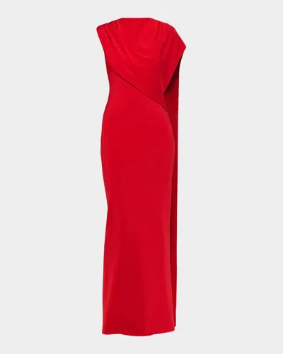 Roland Mouret Asymmetric Draped Cape Jersey Gown In Red