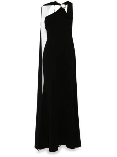 Roland Mouret Embellished Asymmetric Light Cady Gown In Black
