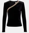 Roland Mouret Asymmetric Embellished Velvet Top In Black