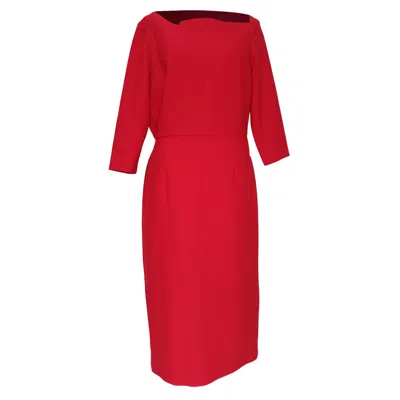 Roland Mouret Asymmetric Midi Dress In Red Polyester