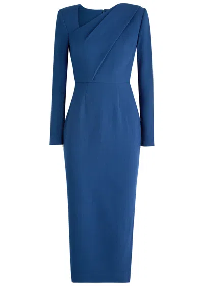 Roland Mouret Asymmetric Midi Dress In Navy | ModeSens