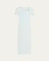 Roland Mouret Short Sleeve Heavy Cady Belted Midi Dress In Blue