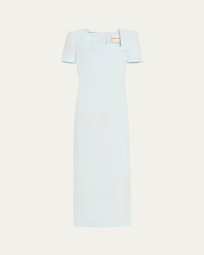 Roland Mouret Asymmetric Neckline Belted Crepe Midi Dress In Blue