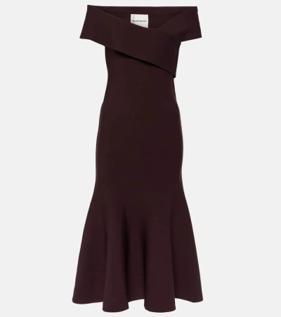 Roland Mouret Asymmetric Off-shoulder Midi Dress In Brown