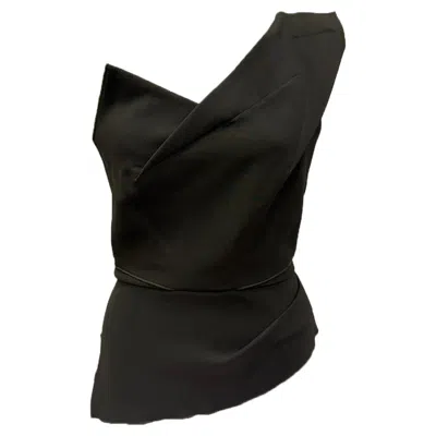 Roland Mouret Asymmetric One-shoulder Top In Olive Viscose In Black