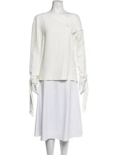 Pre-owned Roland Mouret Asymmetrical Long Sleeve Blouse In Neutral