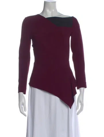Pre-owned Roland Mouret Asymmetrical Long Sleeve Top In Burgundy