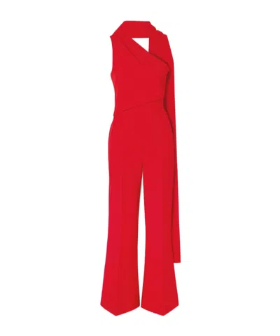 Roland Mouret Asymmetrical Scarf Details On The Jumpsuit In Red