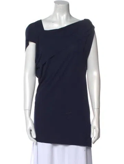 Pre-owned Roland Mouret Asymmetrical Short Sleeve Tunic In Blue